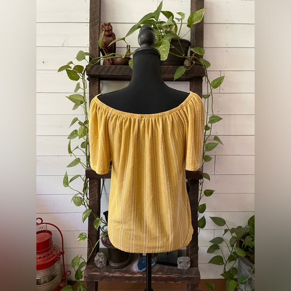 W5: BoHo Peasant Style Mustard Blouse with White Stripes - Picture 10 of 17